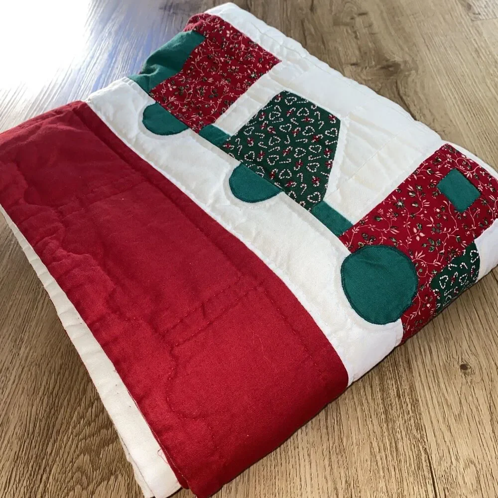 Vintage-Style Christmas Train Quilt - Extra Long Bed/Table Runner (46